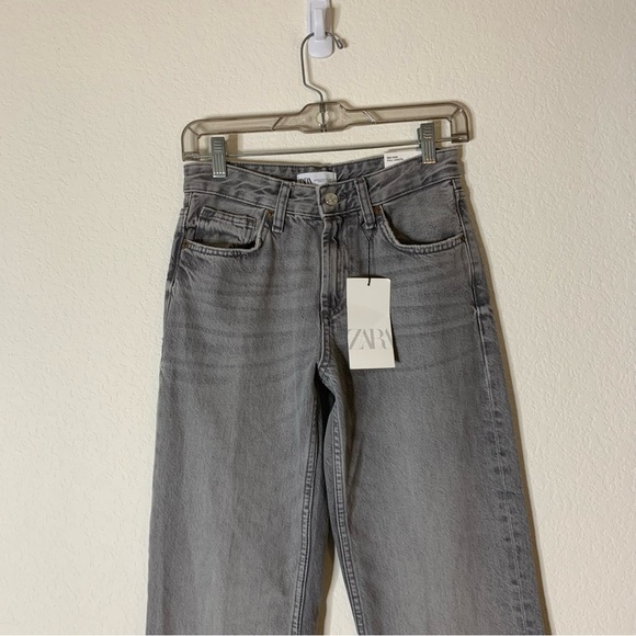 Zara womens gray mid rise full length wide leg jeans 2 NWT - Picture 3 of 11